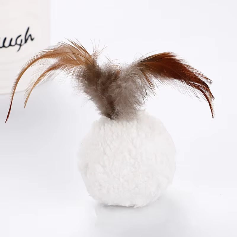 Cat Plush Toy Catnip Plush Ball Shape with Feather Toy Chewing Sound Cat Accessories Pet Kitten Molar Toy Interactive Pet Toy