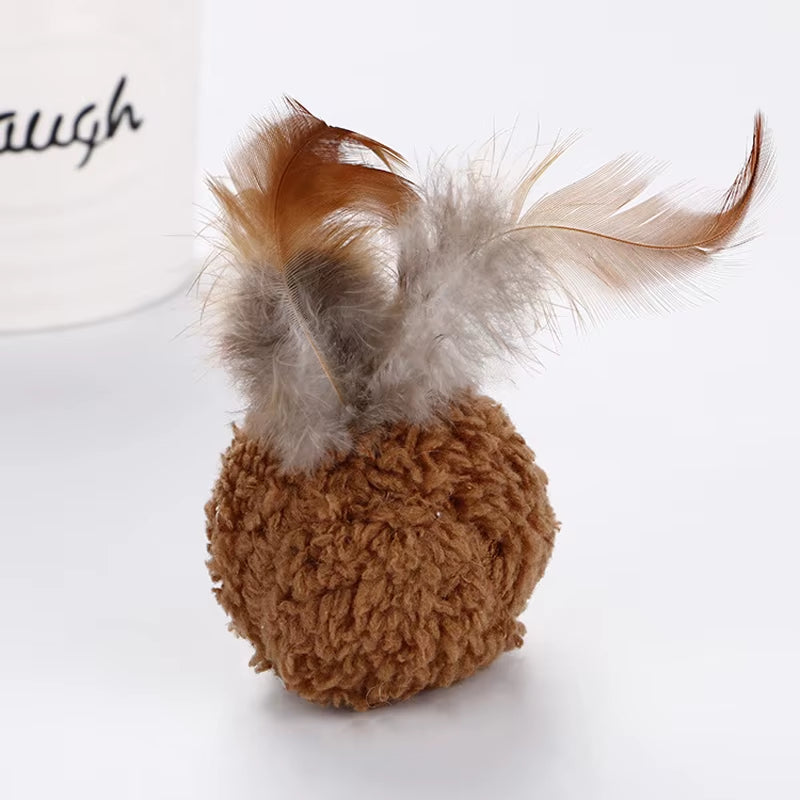 Cat Plush Toy Catnip Plush Ball Shape with Feather Toy Chewing Sound Cat Accessories Pet Kitten Molar Toy Interactive Pet Toy