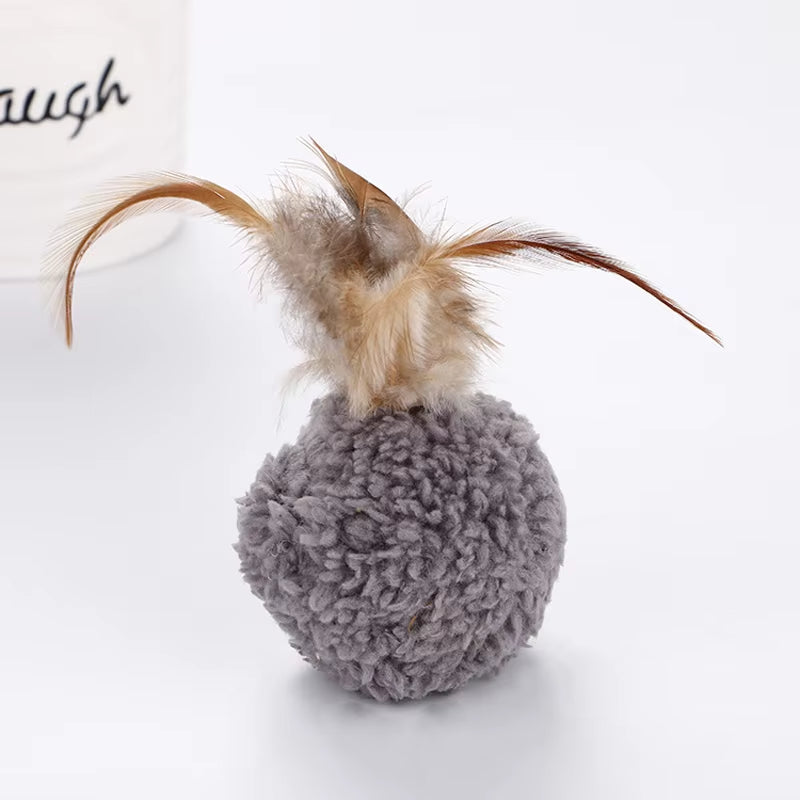 Cat Plush Toy Catnip Plush Ball Shape with Feather Toy Chewing Sound Cat Accessories Pet Kitten Molar Toy Interactive Pet Toy