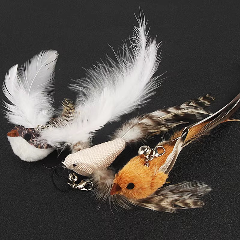 Cute Bird Cat Toy Feather Fake Birds Cat Teaser Stick Pet Toy Cat Stick Accessories