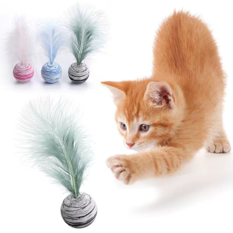 1Pc Funny Cat Toy Star Ball plus Feather EVA Material Light Foam Ball Throwing Toy Star Texture Ball Feather Toy for Dog Cat New