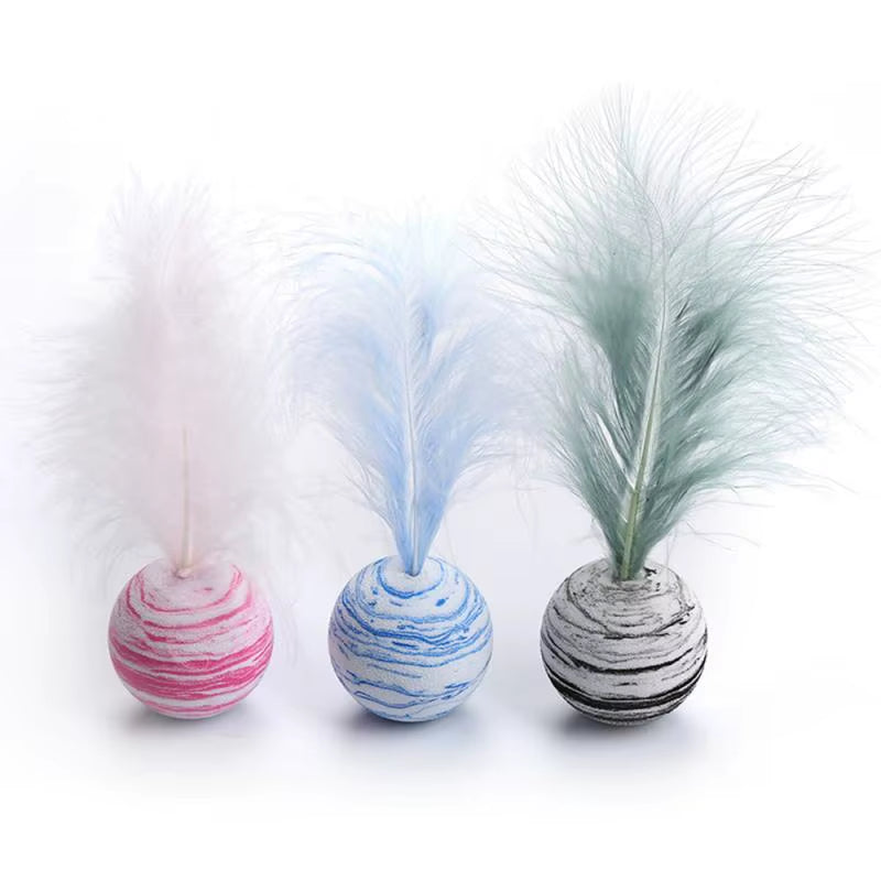 1Pc Funny Cat Toy Star Ball plus Feather EVA Material Light Foam Ball Throwing Toy Star Texture Ball Feather Toy for Dog Cat New